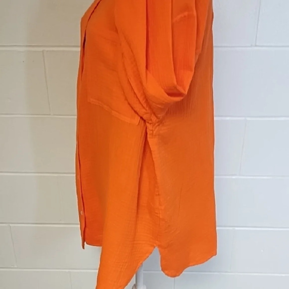 Lagenlook Beachy Oversized Gauzy 100% Cotton Button Down Shirt Tunic Coverup - Picture 2 of 14